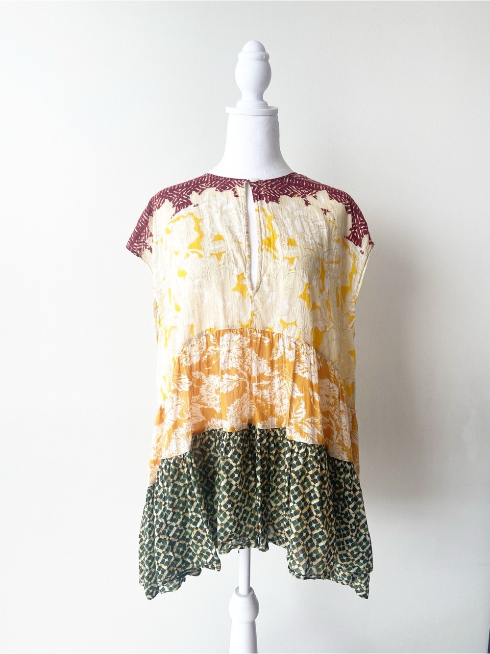 Free People Boho Tiered Floral Patchwork Flowy Top Size M